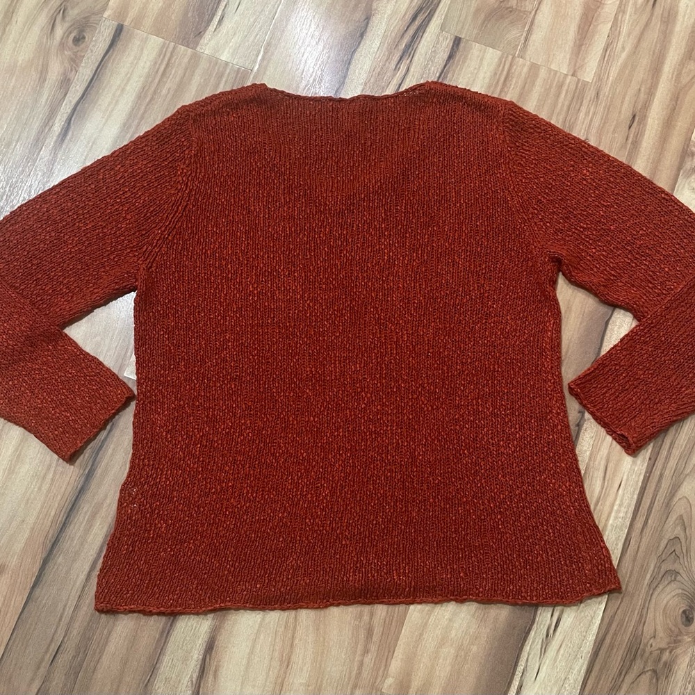 Eileen Fisher Rust Orange Slub Knit V-Neck Pullover Sweater - Relaxed Fit Sz M - Picture 2 of 6